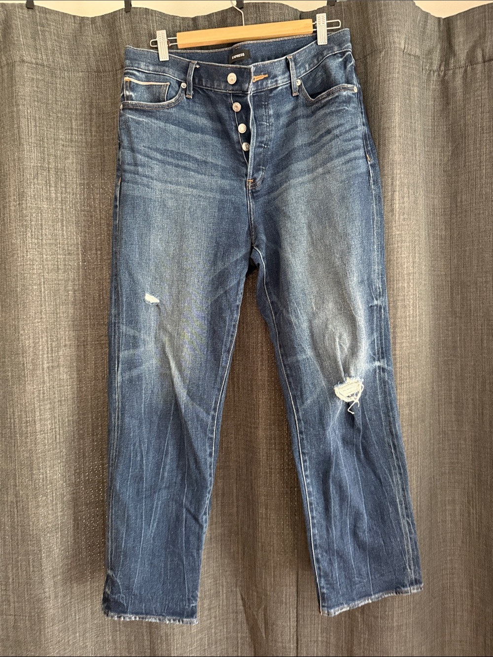 Express Straight Leg Distressed Blue Jeans